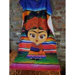 New Beach Towel Frida Kahlo Cartoon Mexican 24x56" Bright Girl Roses K
